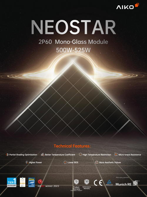 AIKO solar panel Neostar 2P N-type ABC 525W Black Frame 30mm 1500V EVO2