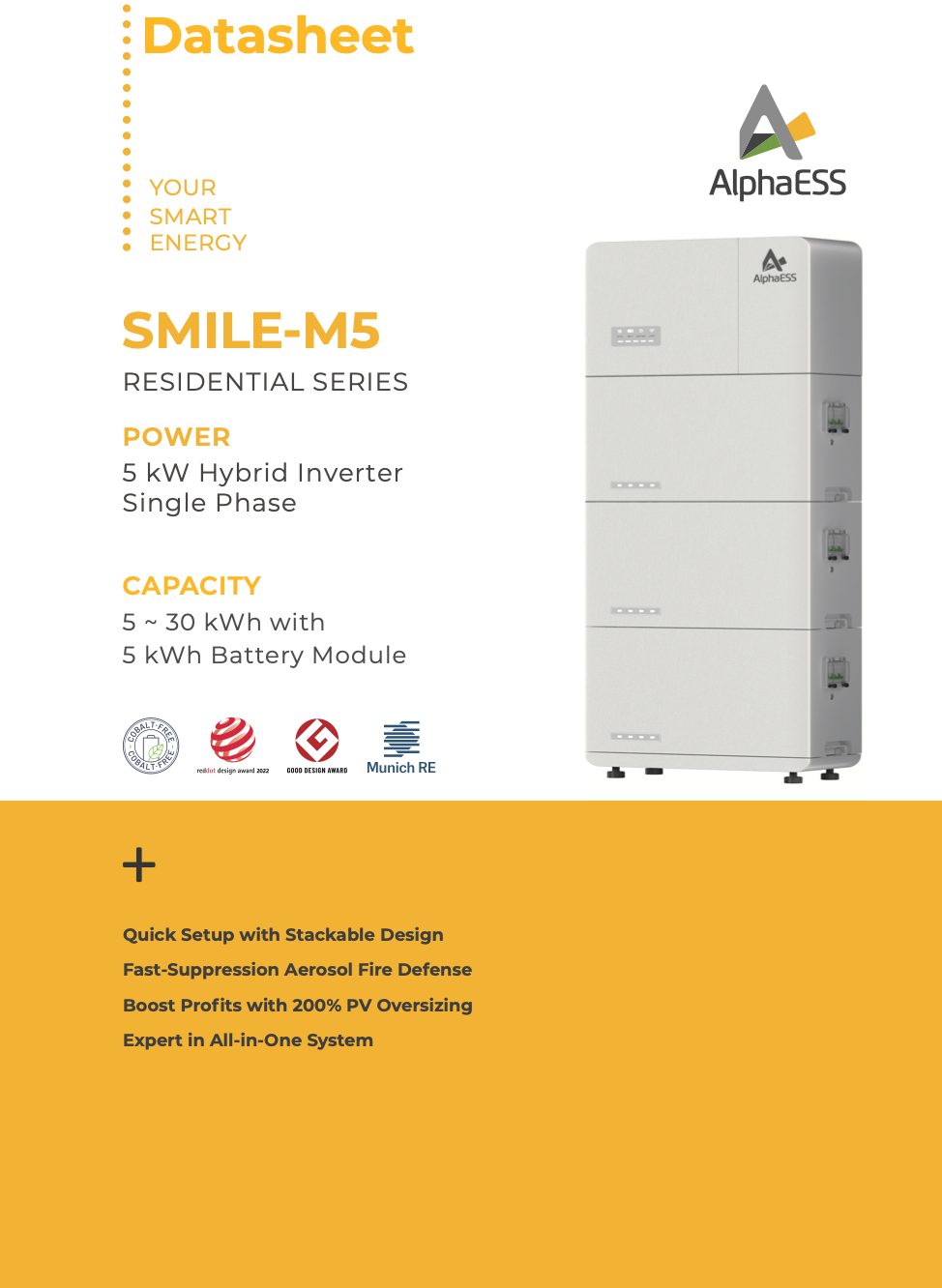 AlphaESS Smile M5 5kW Single Phase Hybrid Inverter 2-MPPT SMILE-M5-S-INV