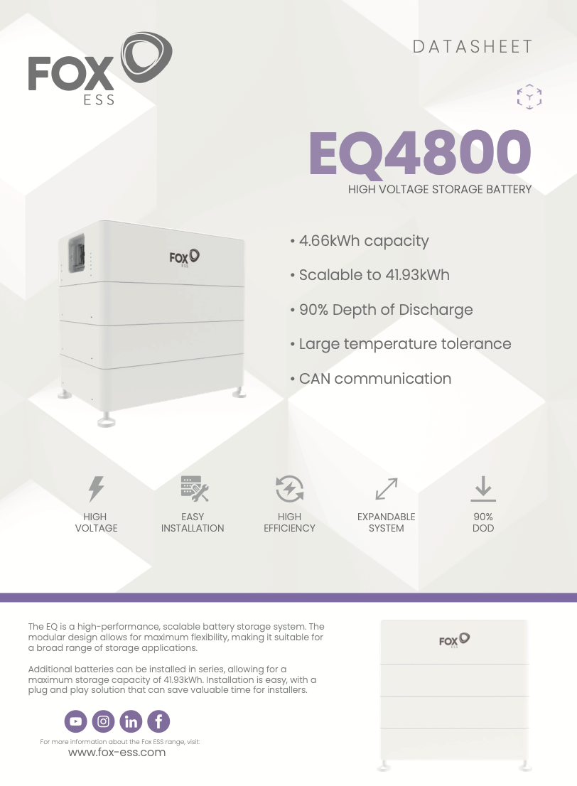 FOX ESS 4.66kWh Battery Module Slave (EQ4800-S)