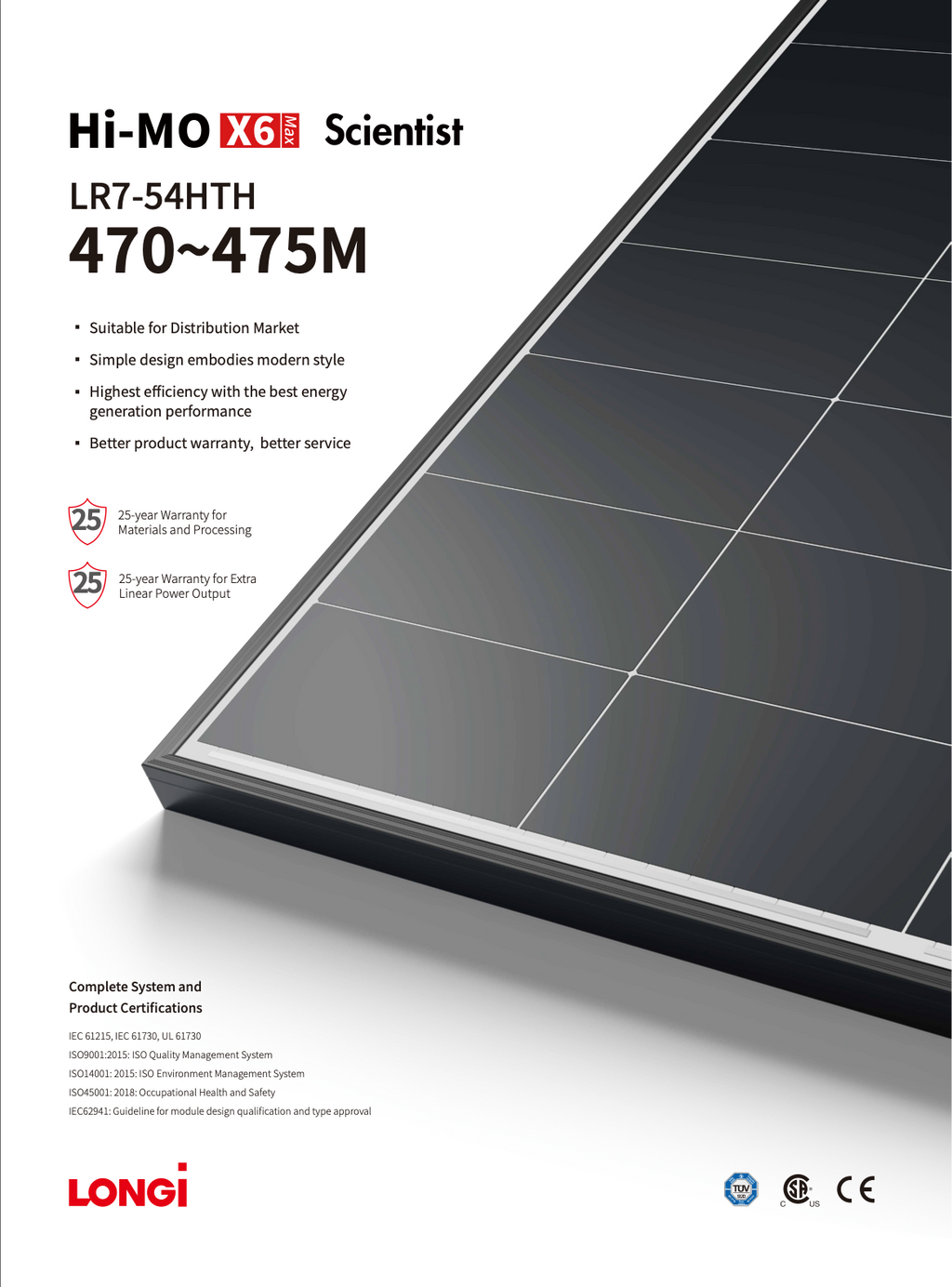 Solar Panel Longi 475W Hi-MO X6 108HC Mono Black Frame MC4 EVO2 (LR7-54HTH)