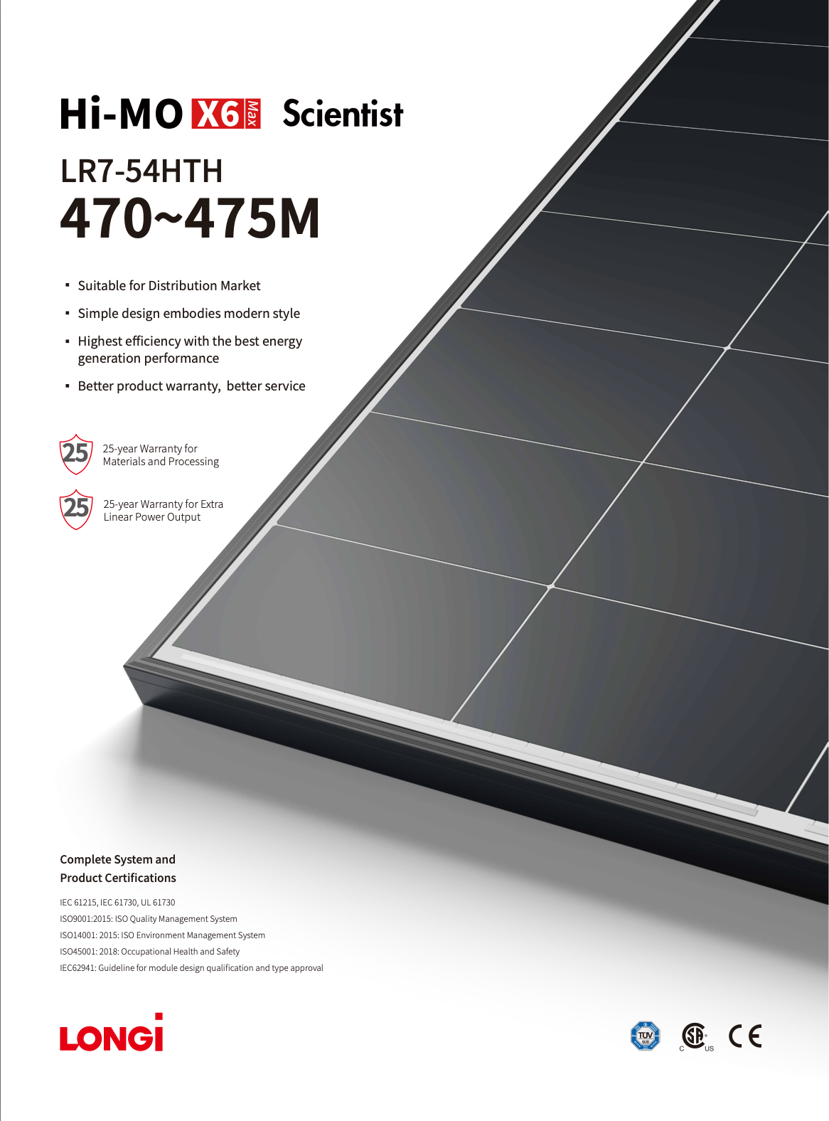 Solar Panel Longi 475W Hi-MO X6 108HC Mono Black Frame MC4 EVO2 (LR7-54HTH)